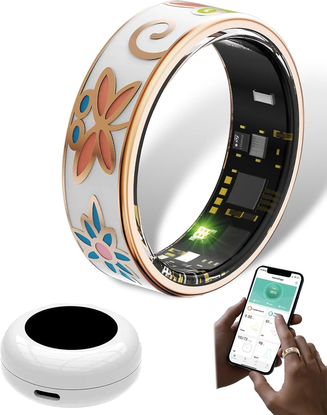 Unisex slimme emaille wellnessring, fitness & slaaptracker voor iOS & Android.