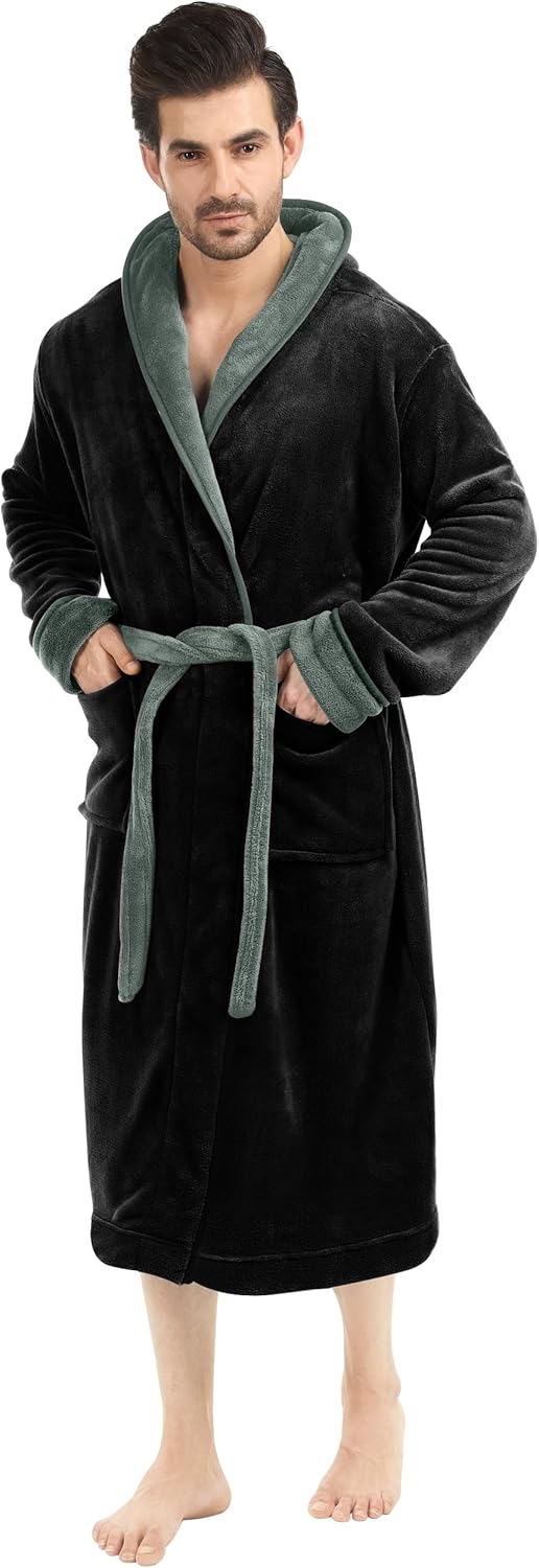 Warme heren badjas van fleece, Harry, met capuchon, voor een comfortabele winter.