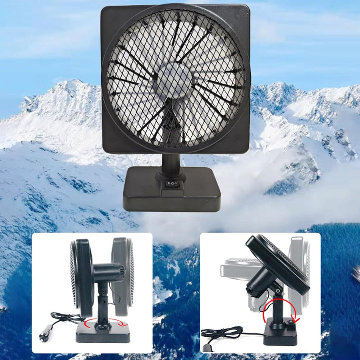 Compacte 12V USB auto ventilator, 360 graden draaibaar, essentieel autozubehör voor warm weer.