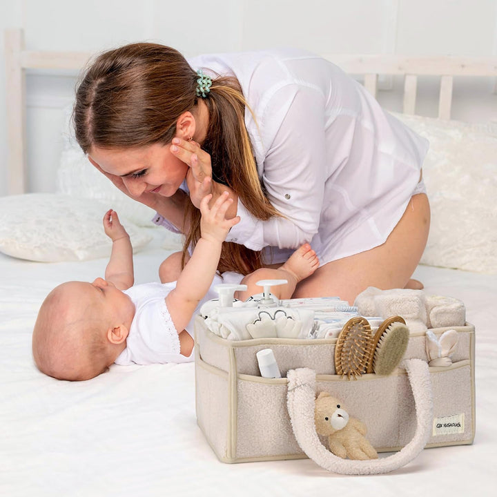 Sherpa luiertas met vakken, ideaal voor pasgeboren baby's en peuters.