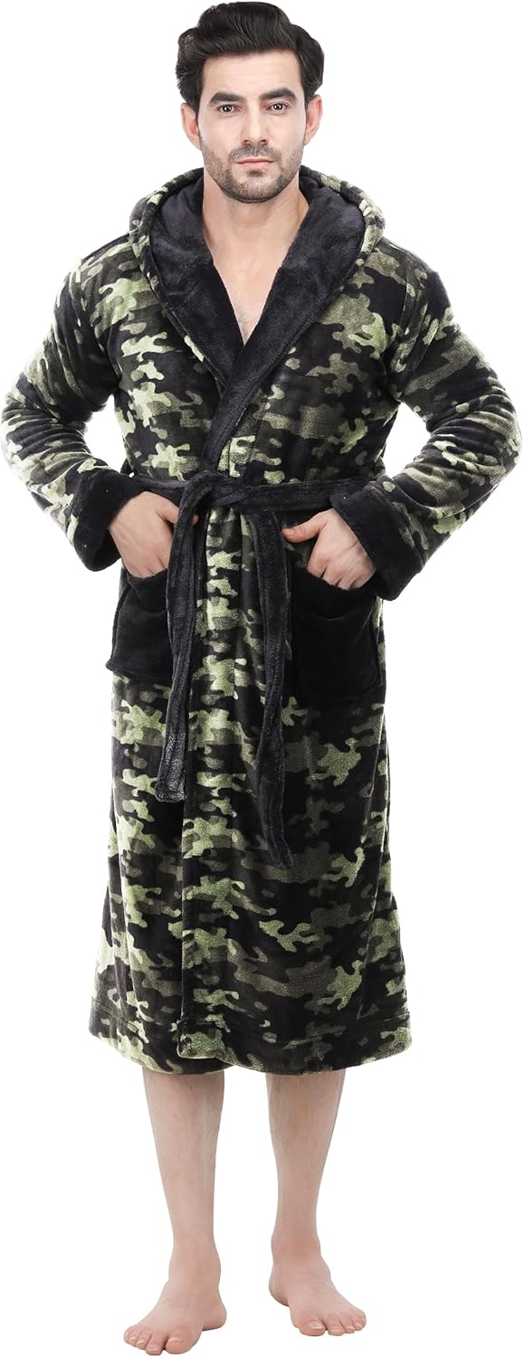 Heren badjas Harry, fleece met capuchon, comfortabele nachtkleding voor de winter.