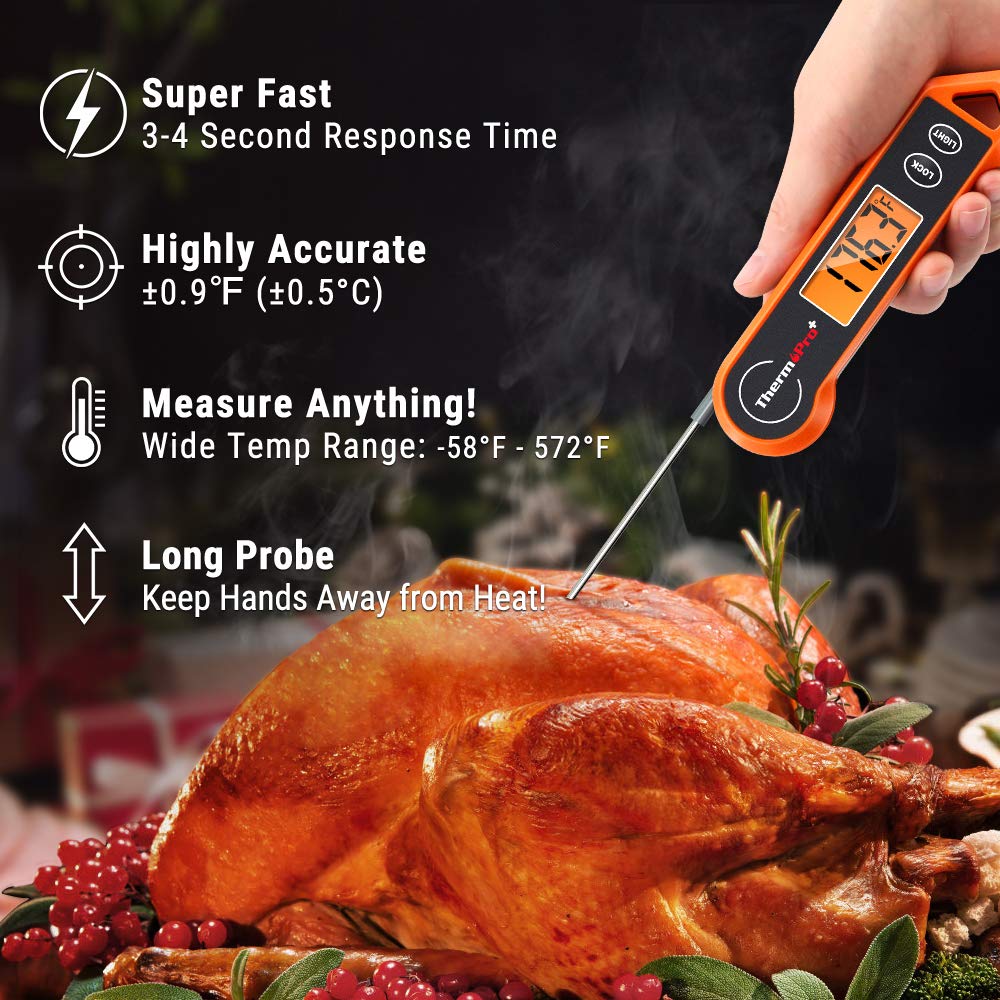 Snelle aflezing met de ThermoPro digitale vleesthermometer, ideaal voor kip, varkensvlees en rundvlees.