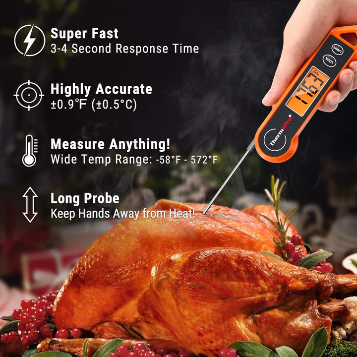 Snelle aflezing met de ThermoPro digitale vleesthermometer, ideaal voor kip, varkensvlees en rundvlees.