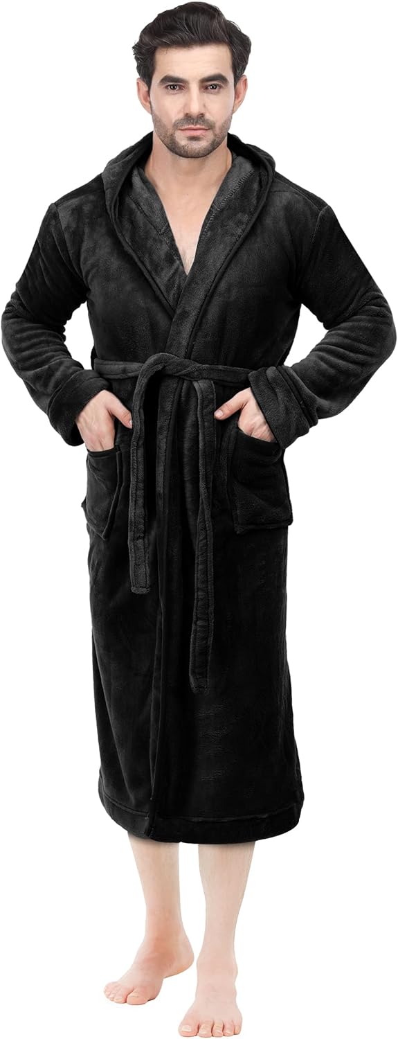 Heren badjas Harry, fleece met capuchon, comfortabel, warm en veelzijdig huispak.