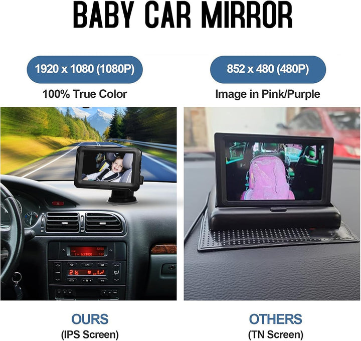 Kindermonitor met HD camera voor auto. Veilige baby autospiegel met scherm; monitor je kind zonder om te kijken.