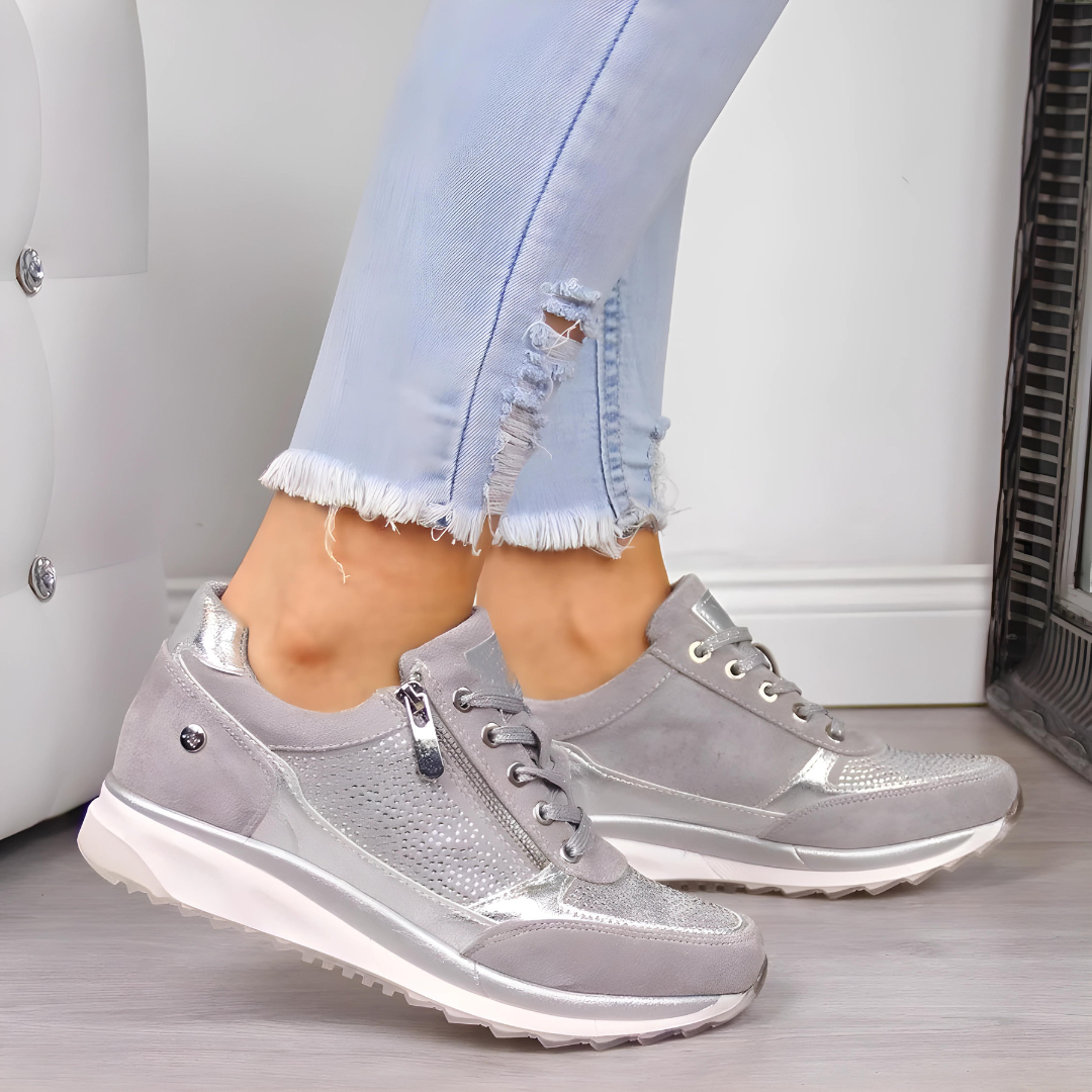 Blauwe dames orthopedische sneakers met ondersteuning, ideaal tegen voetvermoeidheid voor actieve levensstijl.