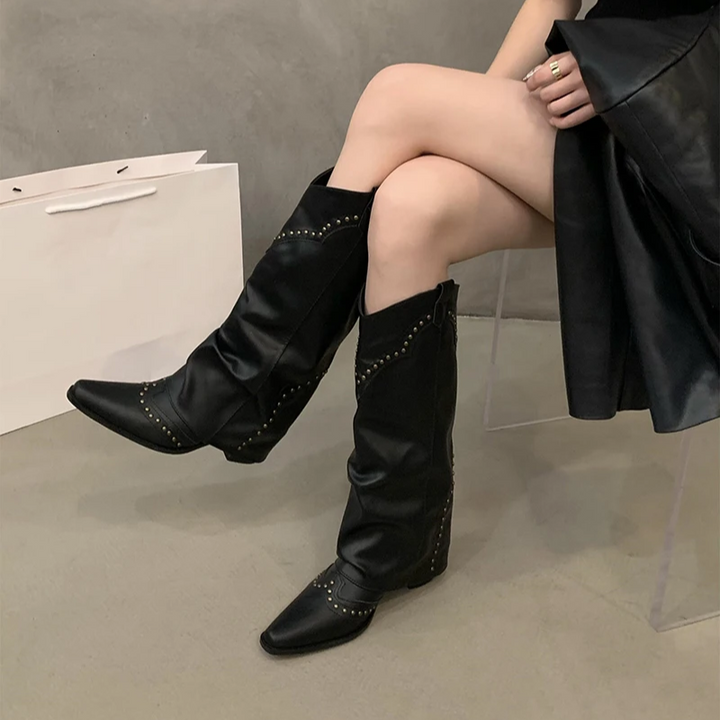 Trendy dames westernlaarzen, kniehoog model, ideaal voor modebewuste vrouwen.