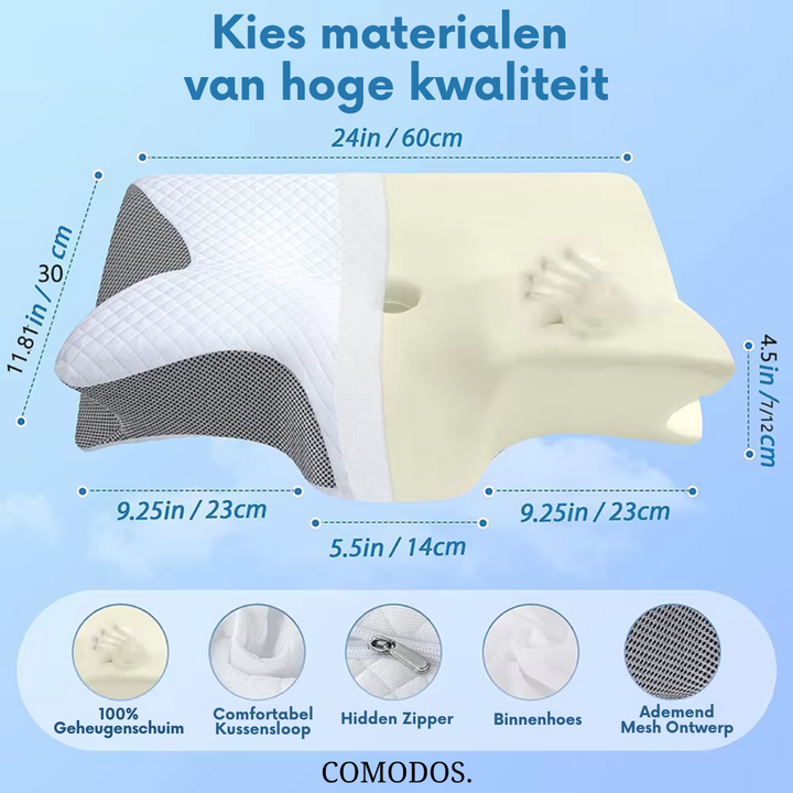 Gezonde slaap met dit ergonomische orthopedische kussen; effectief tegen nek- en rugklachten.