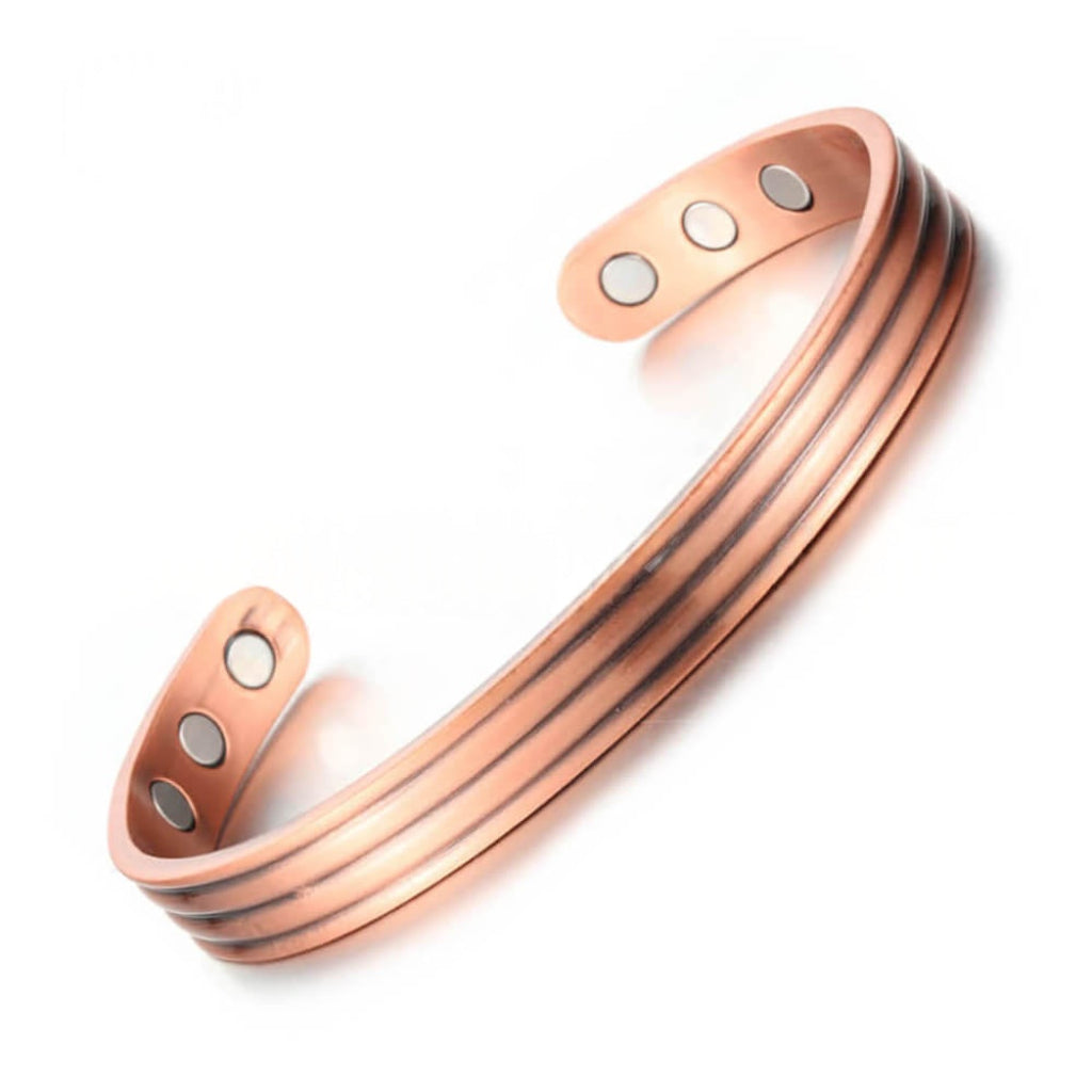 Unisex minimalistische magnetische armband van rood koper. Modern sieraad met geometrisch design, perfect voor elke outfit.