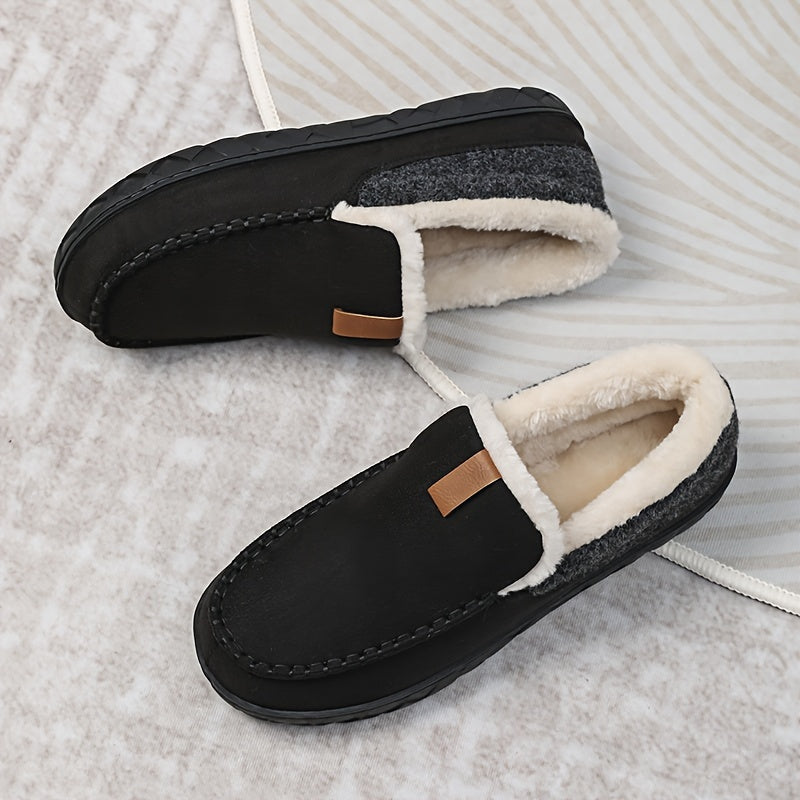 Grijze heren pantoffel loafers met zachte voering, warme en comfortabele binnenschoen.