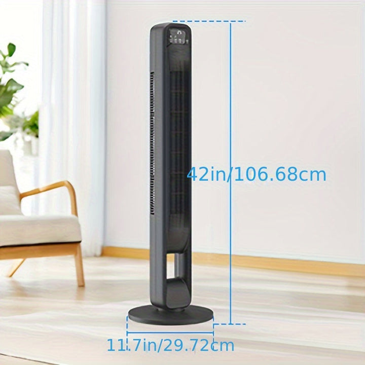 Detail van het display van een instelbare bladloze torenventilator met timer.