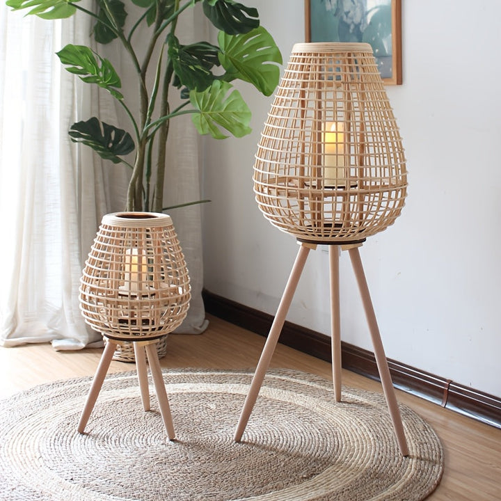 Boho rotan lantaarn met kaarsenhouder, perfect sfeerlicht voor woonkamer, balkon of horeca.
