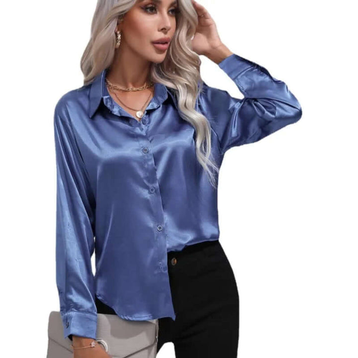 Glanzende damesblouse met comfortabele losse pasvorm en lange mouwen, voor elke gelegenheid.