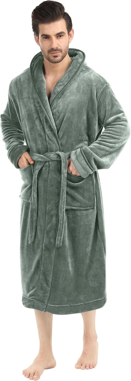 Warme heren badjas van pluche fleece, Harry, met capuchon, voor winteravonden.