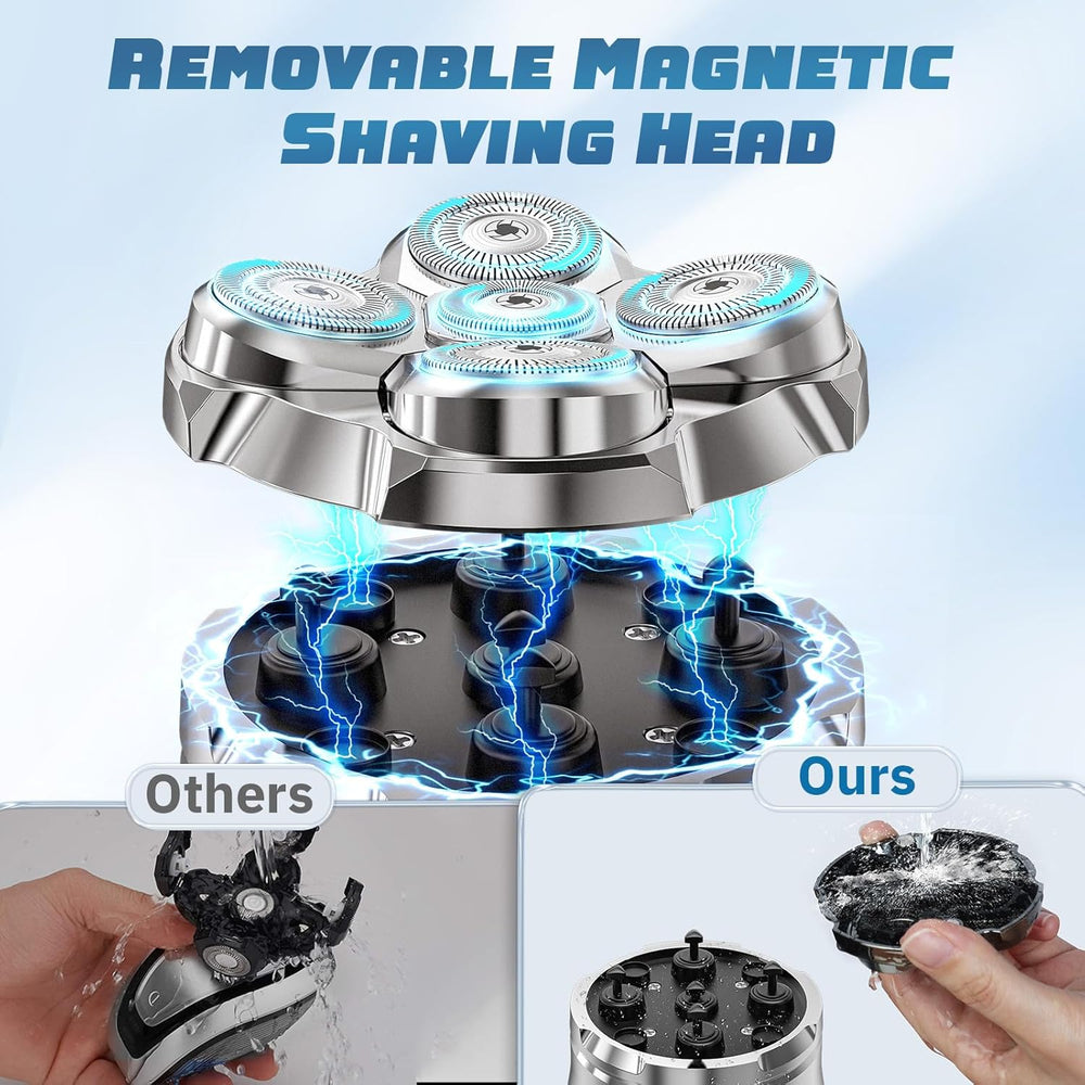 Elektrisch scheerapparaat voor kale mannen. Draadloos, waterdicht IPX7, magnetisch. Perfect voor dagelijkse verzorging.
