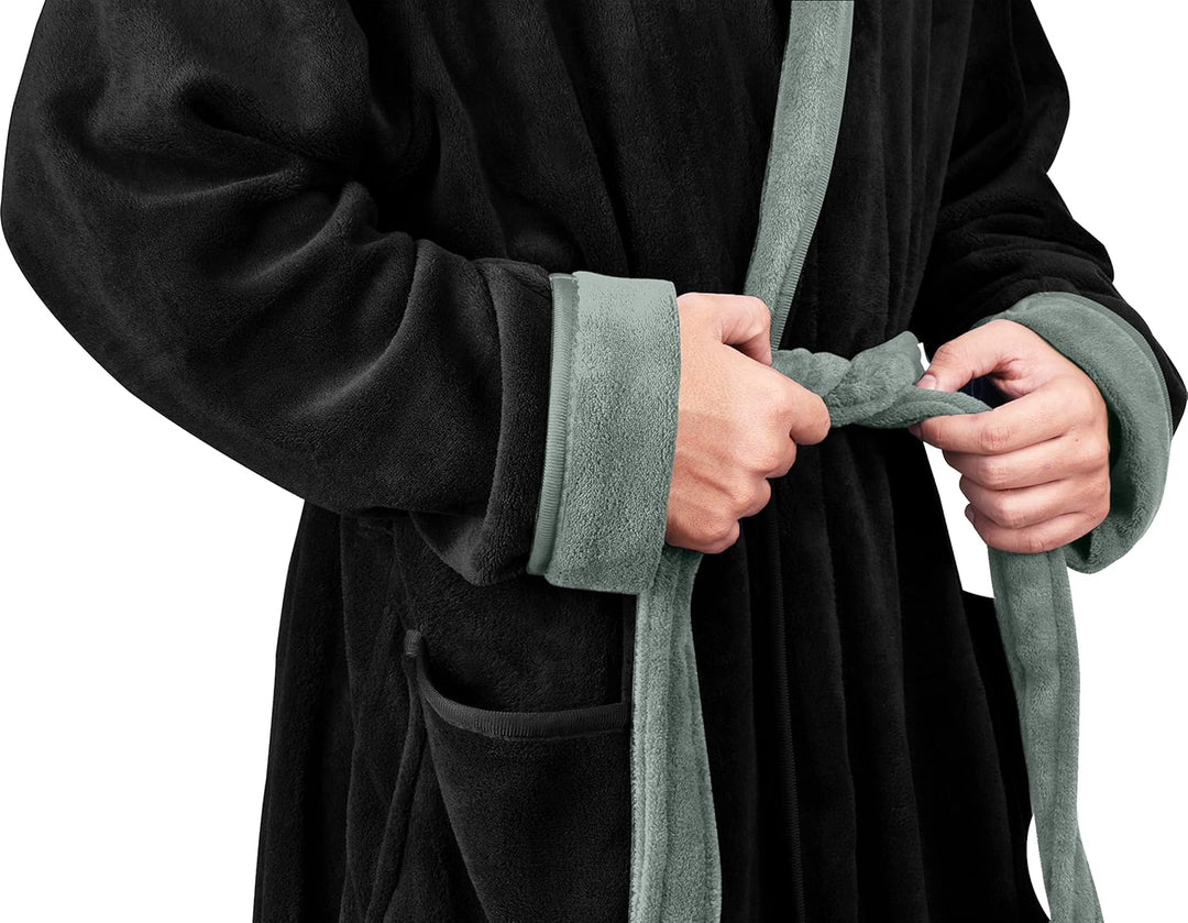 Heren badjas Harry, fleece met capuchon, perfect als nachtkleding en huispak.