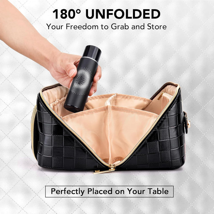 Slanke, waterdichte make-up reistas voor dames van PU leer, ideaal voor onderweg.