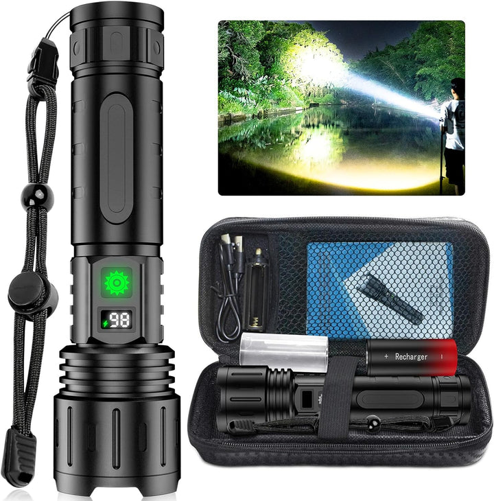 Ultraheldere LED zaklamp met 100.000 lumen vermogen, waterbestendig en perfect voor outdoor activiteiten.