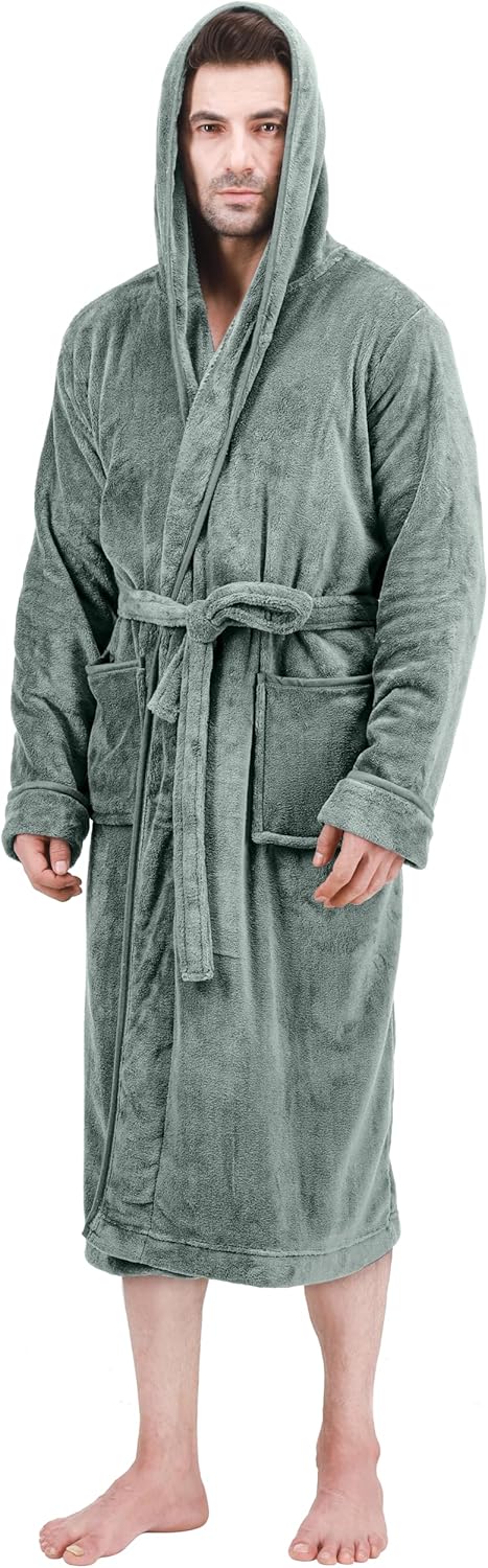 Comfortabele fleece badjas voor heren, Harry, met capuchon, heerlijk warm.