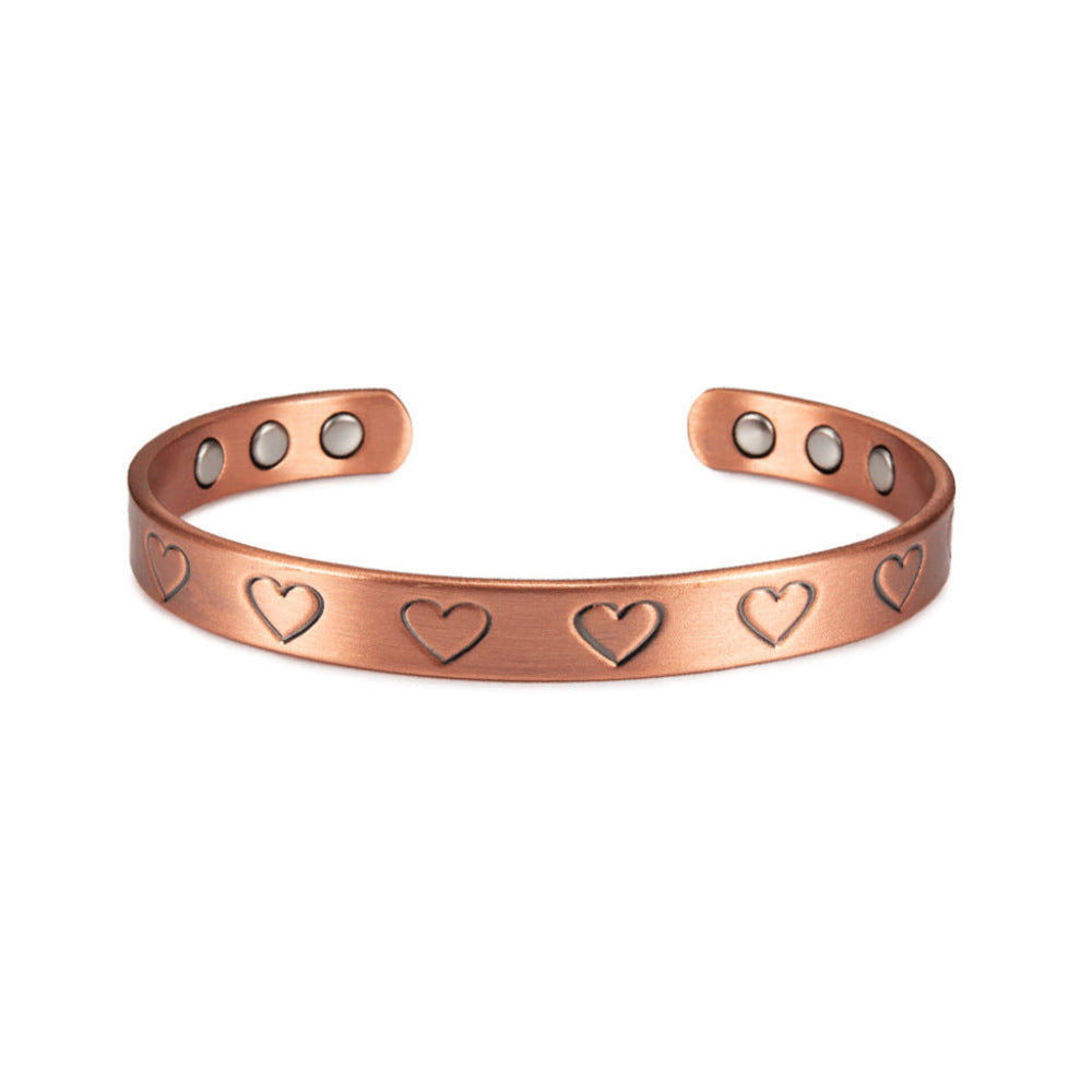 Vintage koperen damesarmband met minimalistisch hartmotief, verstelbaar. Stijlvol en tijdloos cadeau-idee.