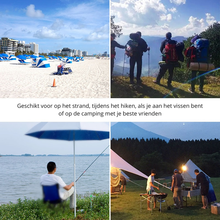Opgezette maanstoel in natuurlijke omgeving, toont comfort en stabiliteit voor outdoor.