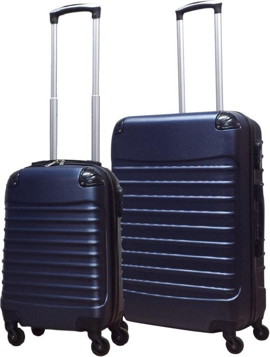 Robuuste donkerblauwe hardshell ABS kofferset Palermo, 2-delig, perfect voor veilige bagage tijdens elke reis.