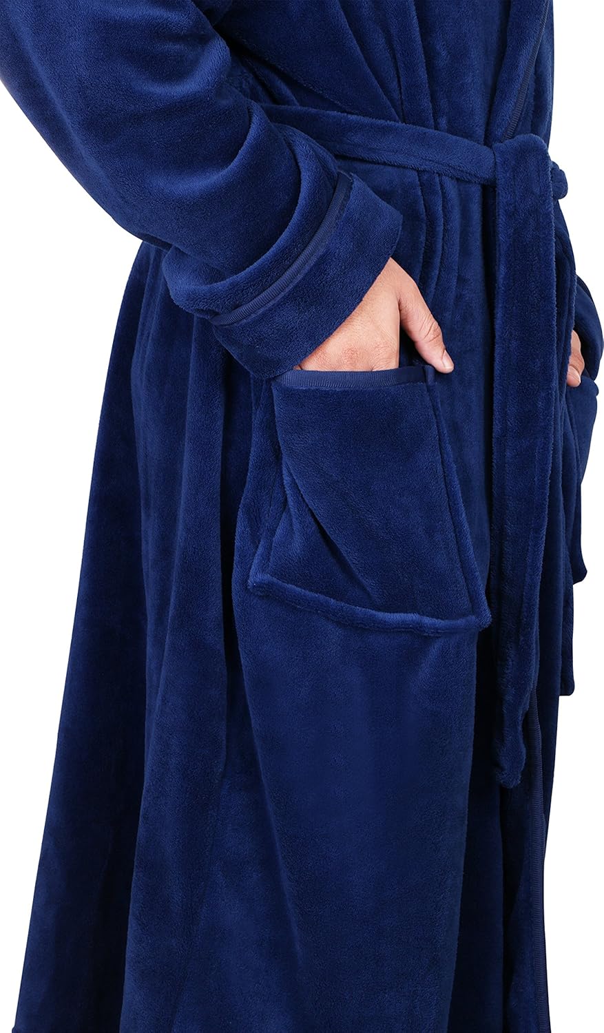 Warme heren badjas van zacht fleece, met capuchon, comfortabel en behaaglijk thuis.
