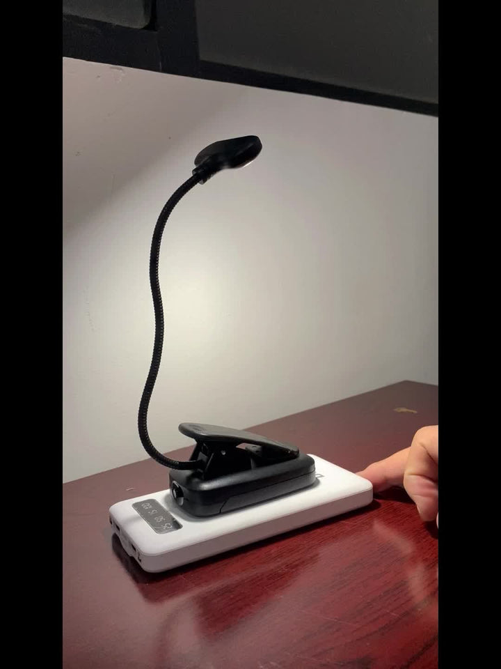 Handige reislamp met clip, flexibele hals en batterij, draagbare verlichting voor onderweg.