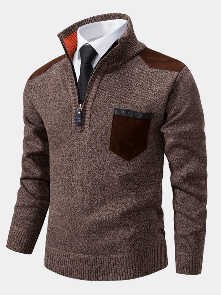 Heren half zip trui in neutrale kleur, veelzijdig en stijlvol, ideaal voor elke gelegenheid.