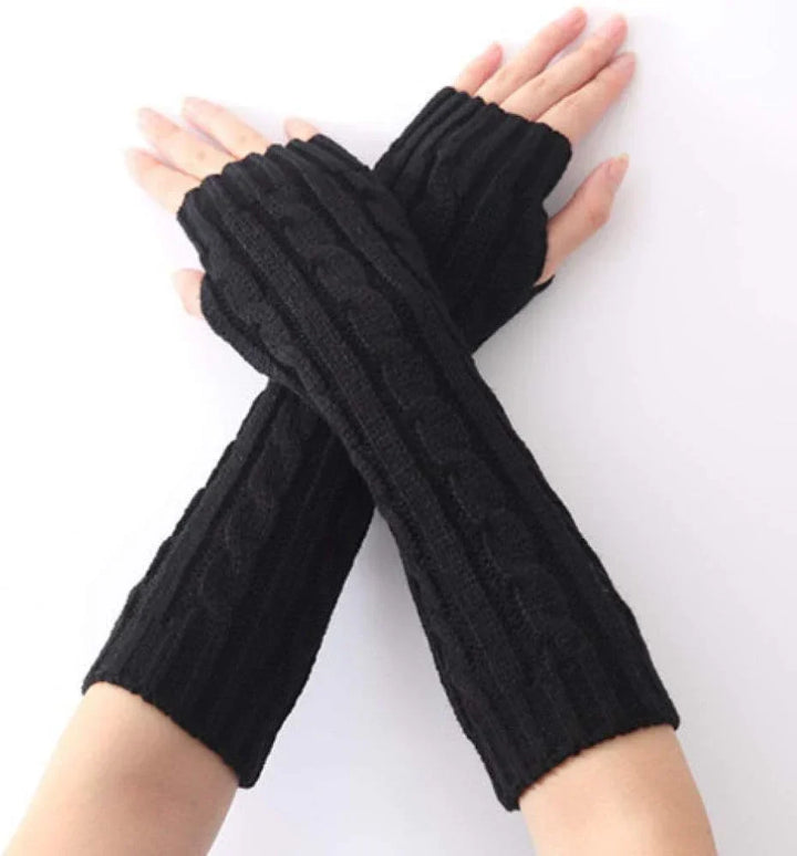 Stijlvolle lange vingerloze gebreide FlexiWarm handschoenen voor dames, een must-have winter accessoire.
