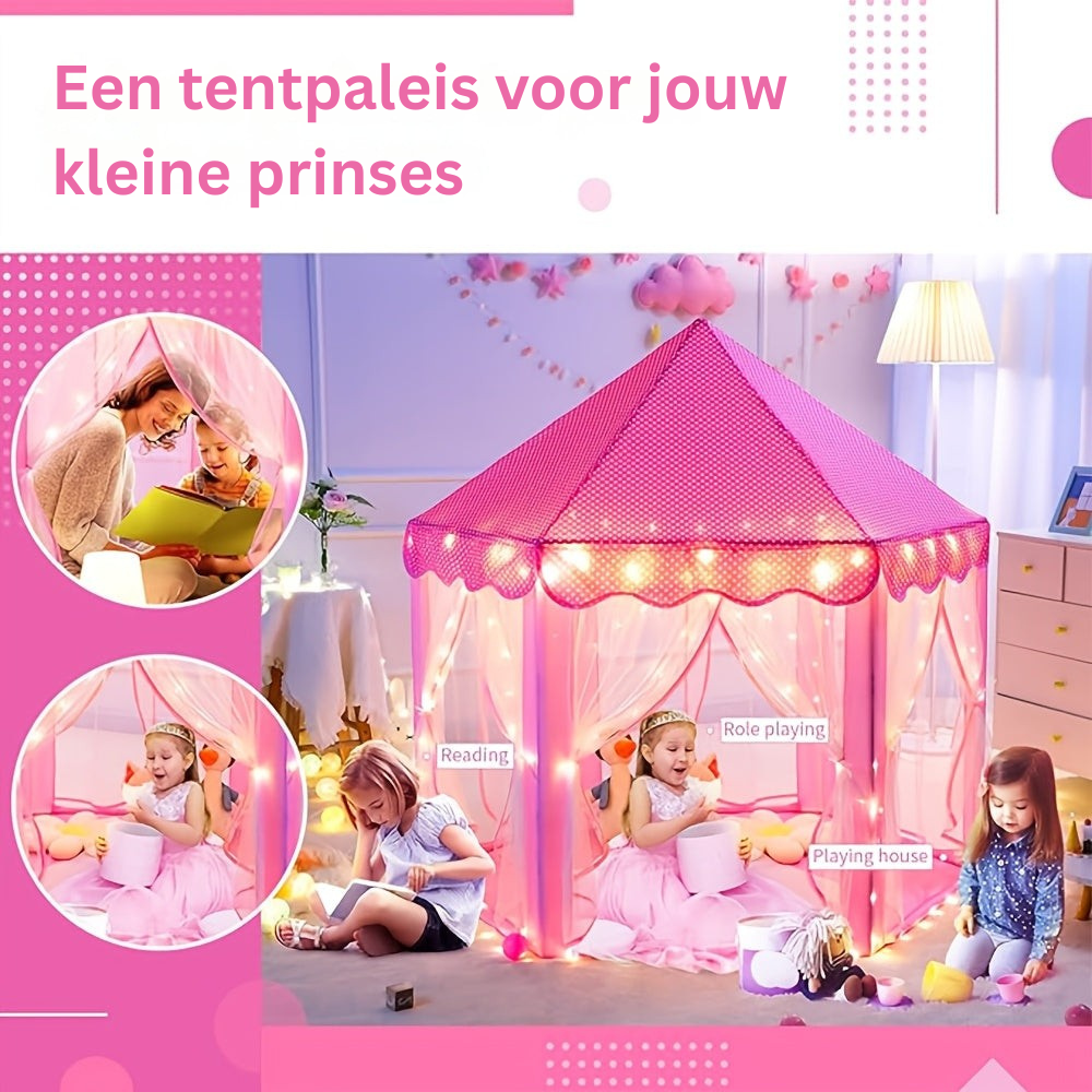 Roze prinsessen speelhuis voor meisjes, compleet met sterrenverlichting; een fantastisch cadeau voor binnen- of buitenspel.