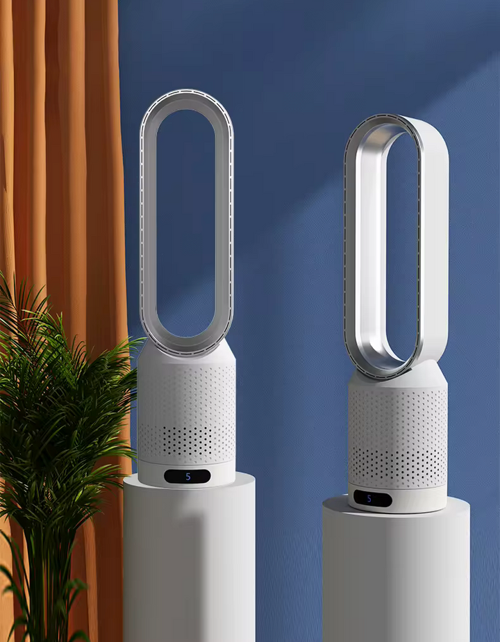 Efficiënte, stille torenventilator; bladloos en universeel design voor frisse lucht.