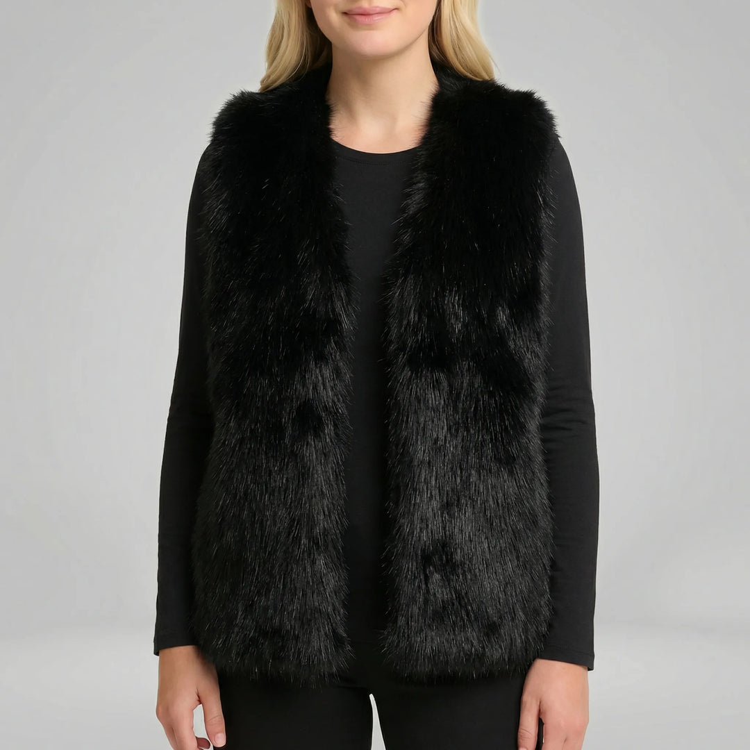 Modebewust dames gilet Tahlia: een warm en elegant mouwloos bontlook vest voor de trendy wintergarderobe.
