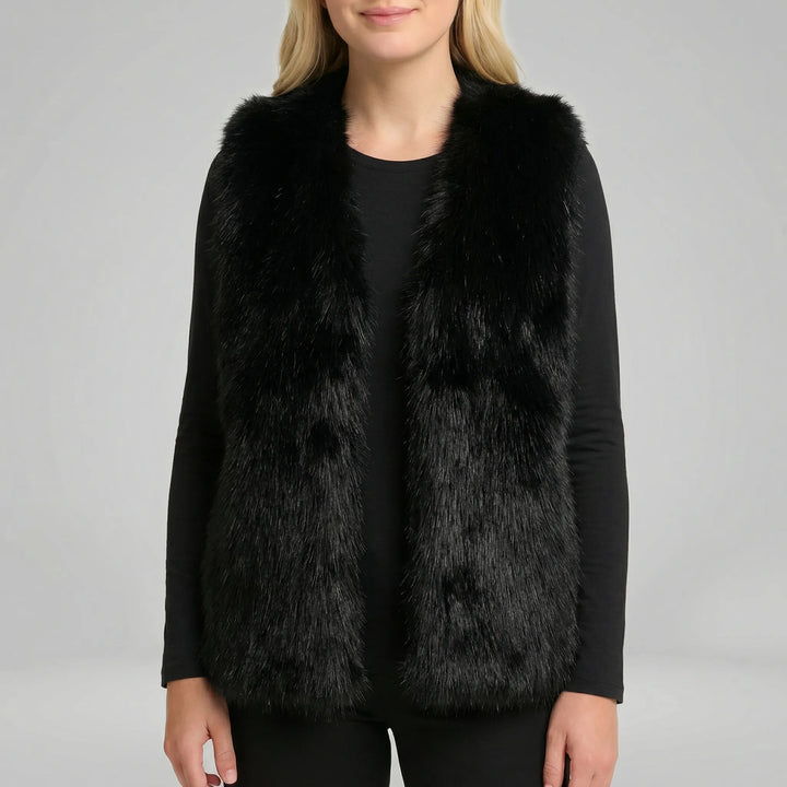 Modebewust dames gilet Tahlia: een warm en elegant mouwloos bontlook vest voor de trendy wintergarderobe.
