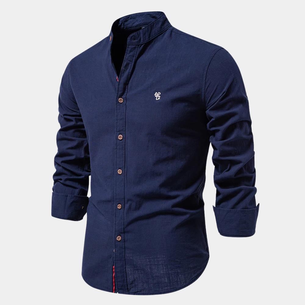 Formeel heren overhemd met lange mouwen en knopen, perfect voor een nette, zakelijke of geklede look.