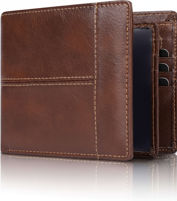 Premium heren bifold portemonnee van leer. Veilige RFID-portefeuille, essentieel heren accessoire.