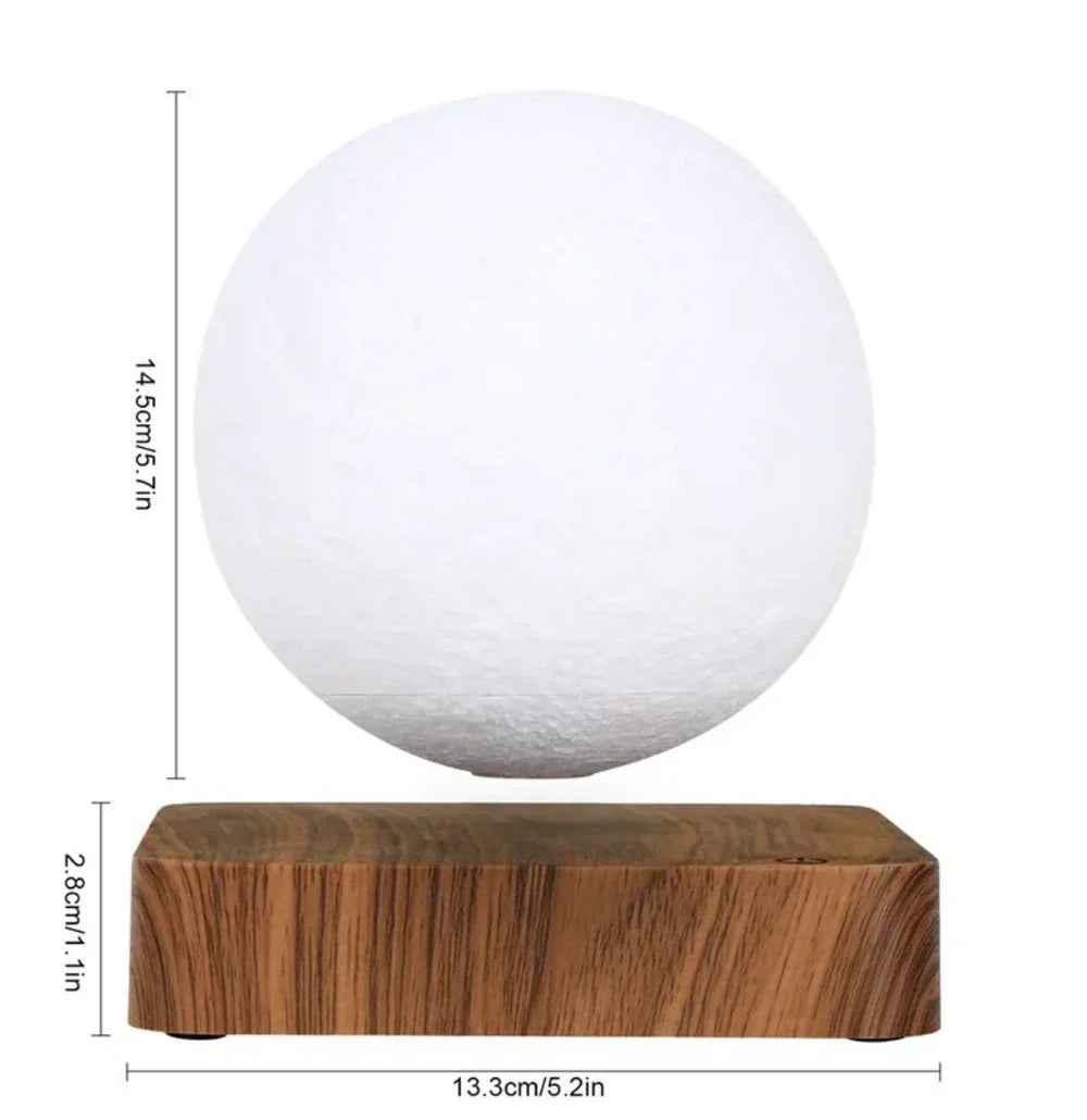 Design LED maanlamp zwevend boven de basis, een uniek en stijlvol interieurstuk voor elke kamer.