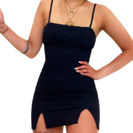 Dames dubbele split jurk met spaghettibandjes, ideaal voor een stijlvolle en comfortabele zomerlook.