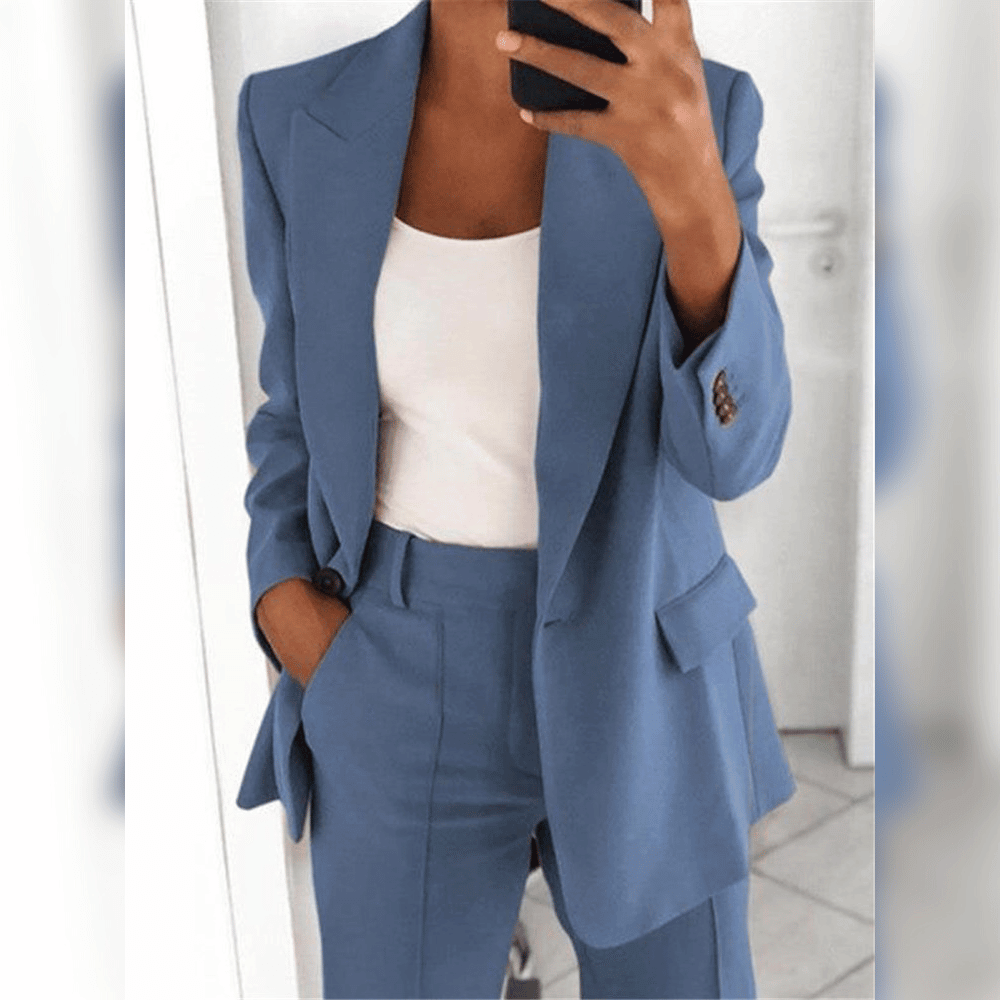 Elegante dames blazer set voor zakelijke kleding, twee-delig pak met getailleerde pasvorm.