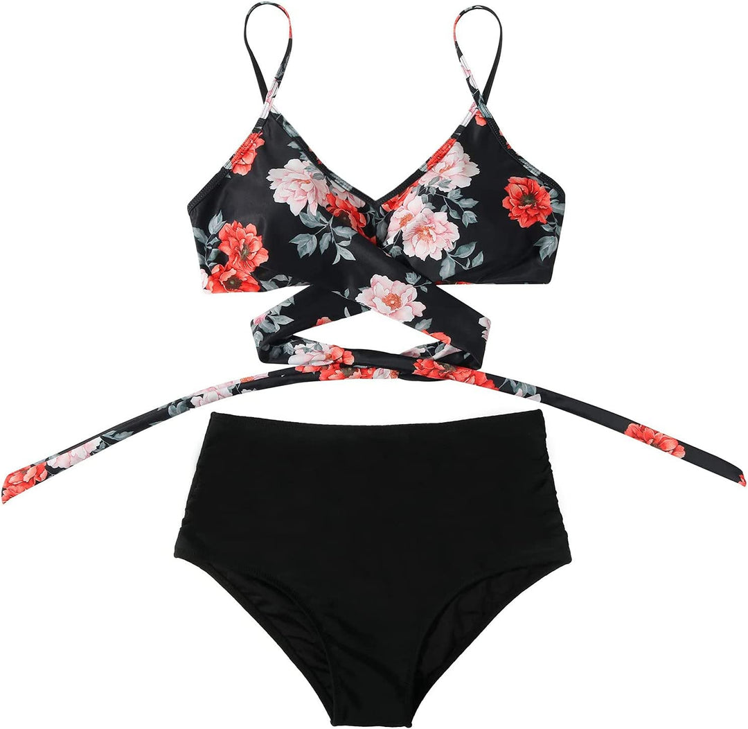 Kleurrijke high-waisted damesbikini, perfect voor zwemplezier op het strand. Comfortabele zwemkleding.