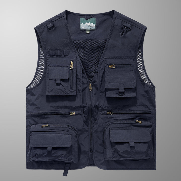Stijlvol heren bodywarmer vest van lichtgewicht materiaal, met rits. Comfortabele casual mode voor lente/herfst.