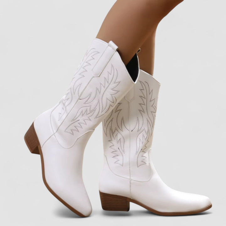 Elegante dames orthopedische western laarzen met blokhak & spitse neus voor optimaal comfort en stijl.