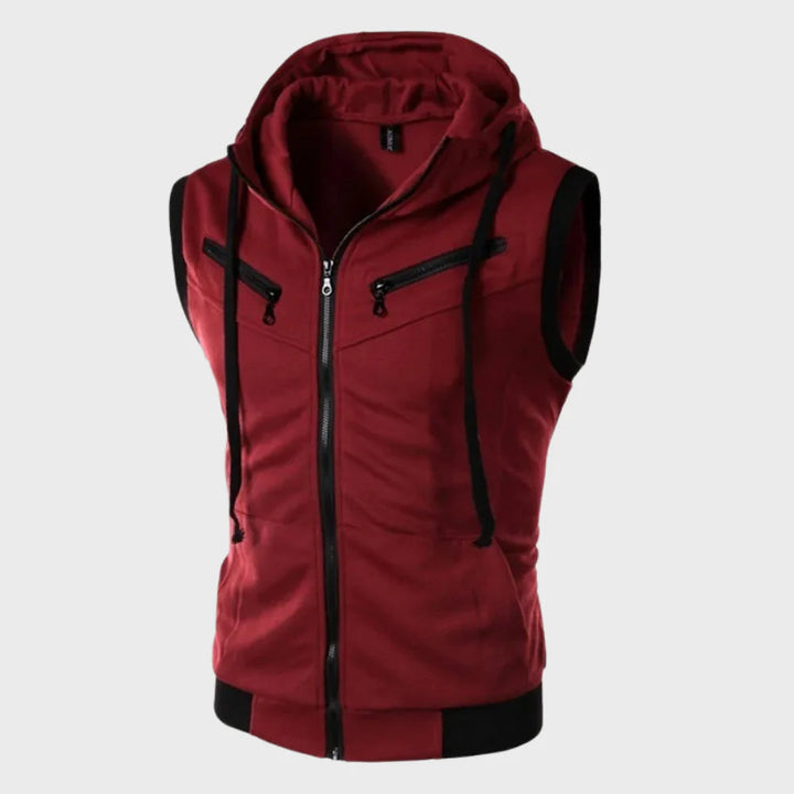 Heren mouwloos vest met capuchon, stijlvol en comfortabel, ideaal voor lente en zomer casual streetwear.