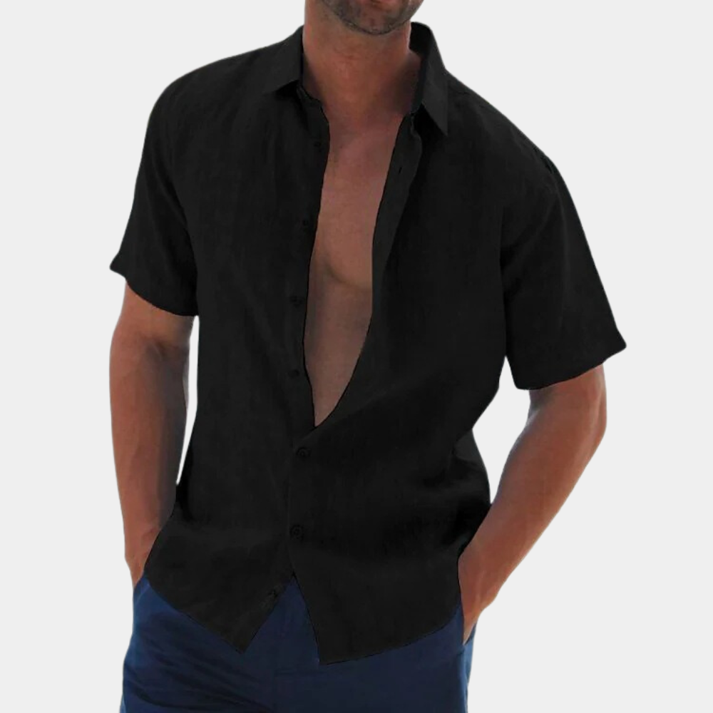 Luchtig linnen herenhemd met korte mouwen, ideaal voor zomer en lente. Casual en comfortabel overhemd.