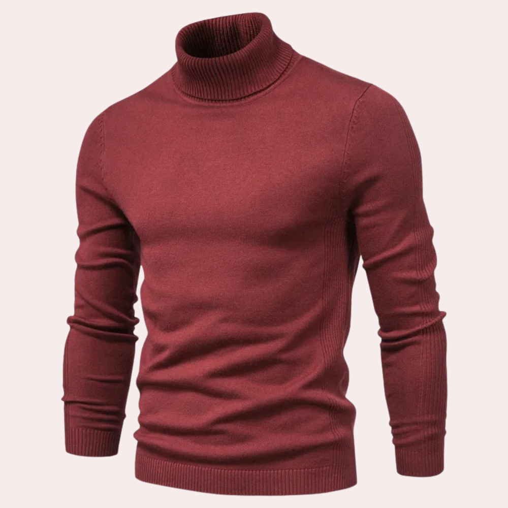 Textuur van de gebreide heren coltrui, comfortabel en warm. Een stijlvolle trui voor winterkleding.