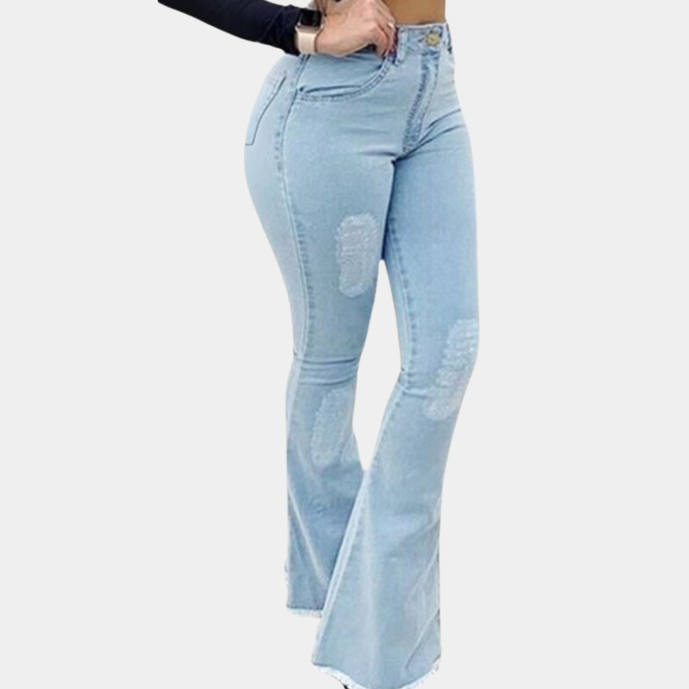 Comfortabele denim flared jeans voor dames, ideaal voor zowel casual als chique outfits. Tijdloze stijl.