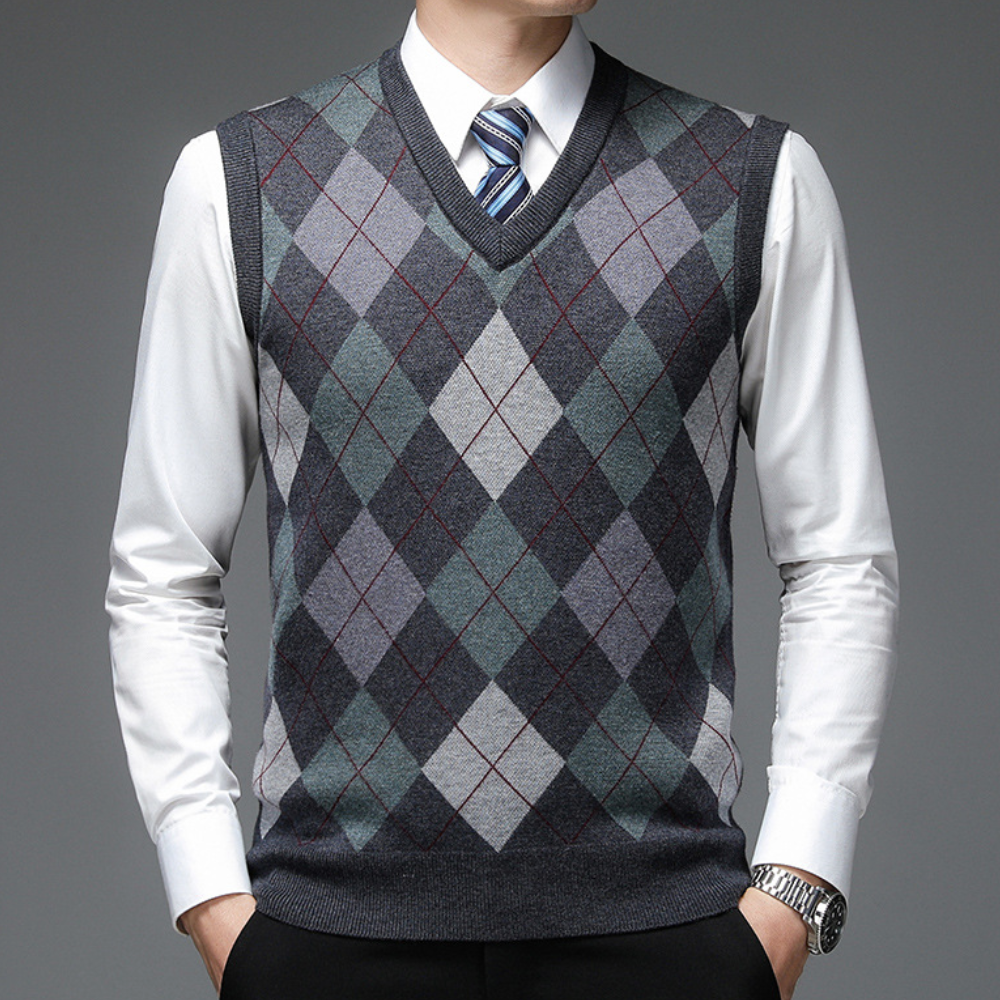 Heren spencer met stijlvol argyle patroon, klassiek design voor een comfortabele en modieuze look.