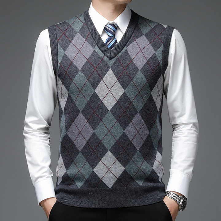Heren spencer met stijlvol argyle patroon, klassiek design voor een comfortabele en modieuze look.