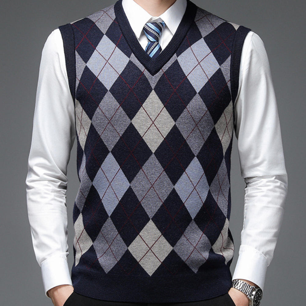 Stijlvolle Felix heren spencer met iconisch argyle patroon, perfect voor een casual of geklede outfit.
