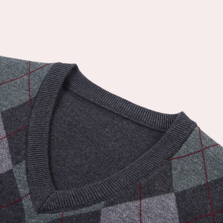 Zachte heren spencer met traditioneel argyle patroon, voegt een vleugje klasse toe aan je garderobe.